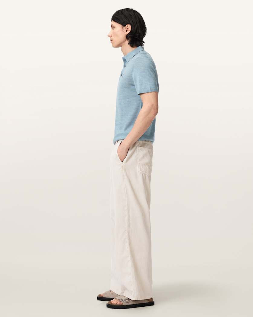 AllSaints Mode Merino Short Sleeve Ramskull Polo Shirt Navy Blue