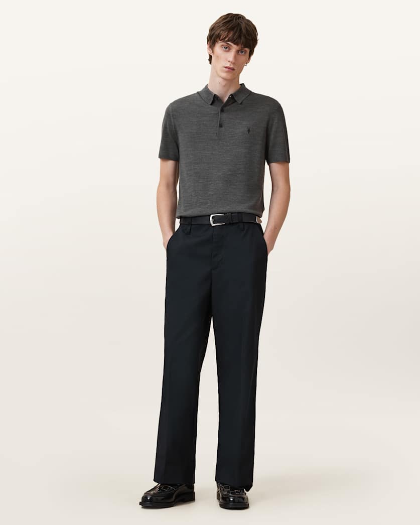 AllSaints Mode Merino Short Sleeve Polo Shirt Black