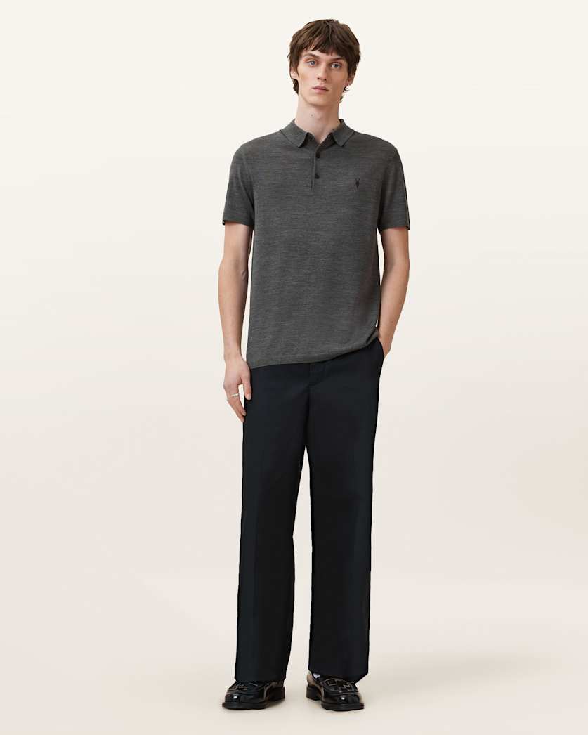 AllSaints Mode Merino Short Sleeve Polo Shirt Black