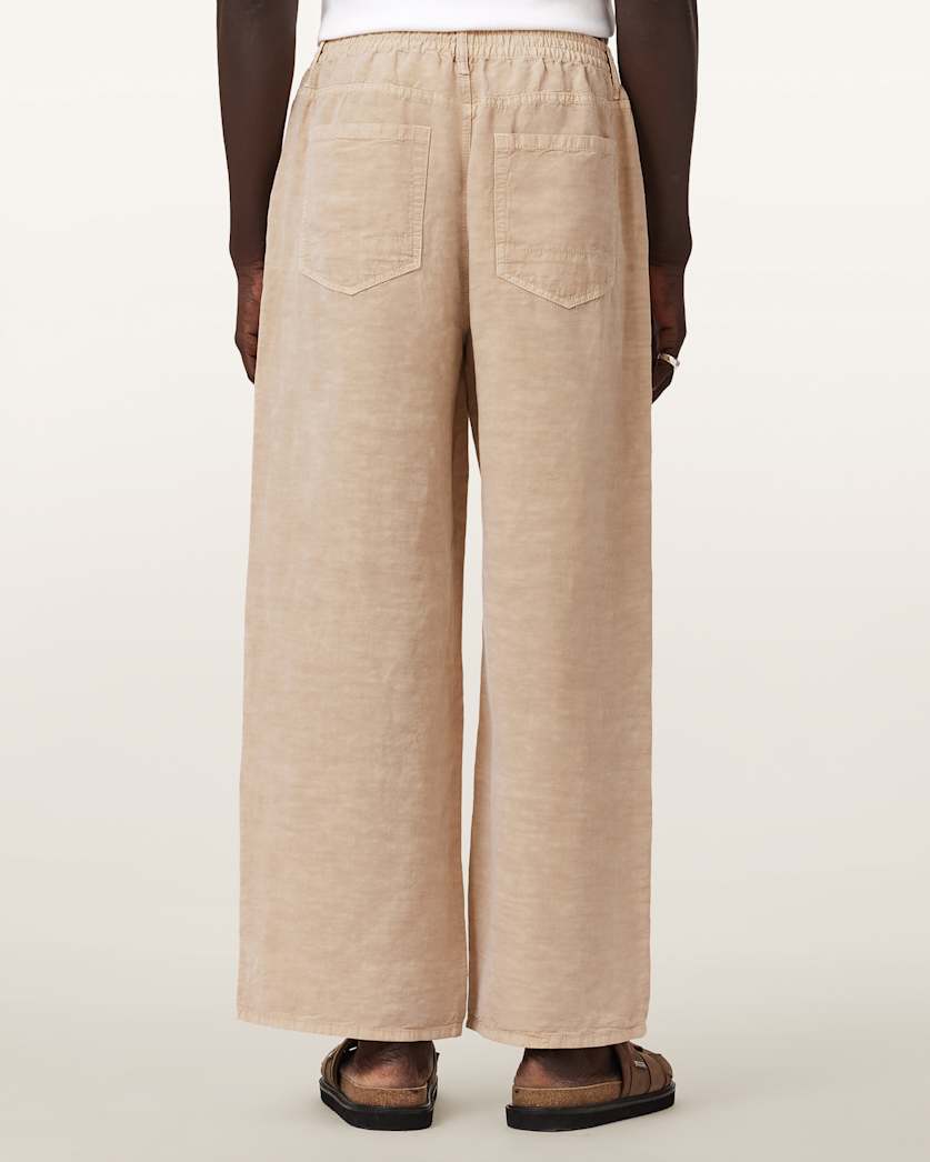 AllSaints Korten Loose Fit Linen Blend Pants Sand Brown