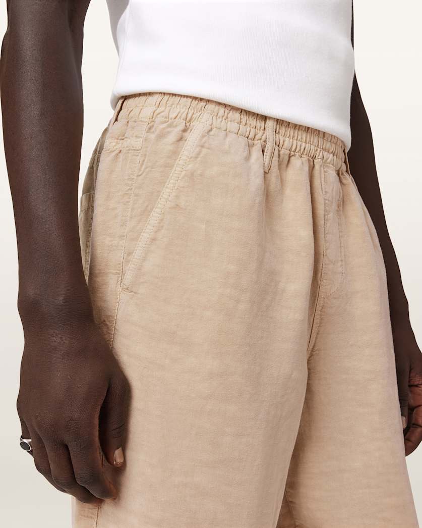 AllSaints Korten Loose Fit Linen Blend Pants Sand Brown
