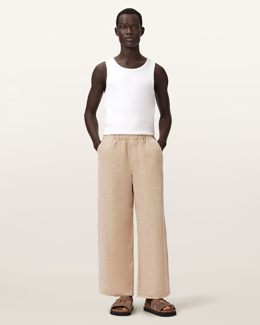 AllSaints Korten Loose Fit Linen Blend Pants Sand Brown