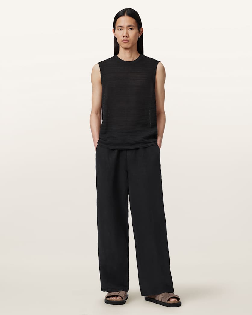 AllSaints Korten Loose Fit Linen Blend Pants Sand Brown