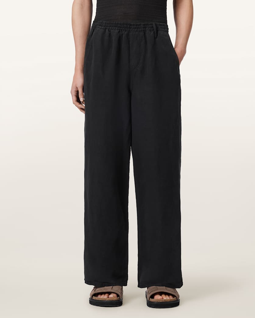 AllSaints Korten Loose Fit Linen Blend Pants Sand Brown