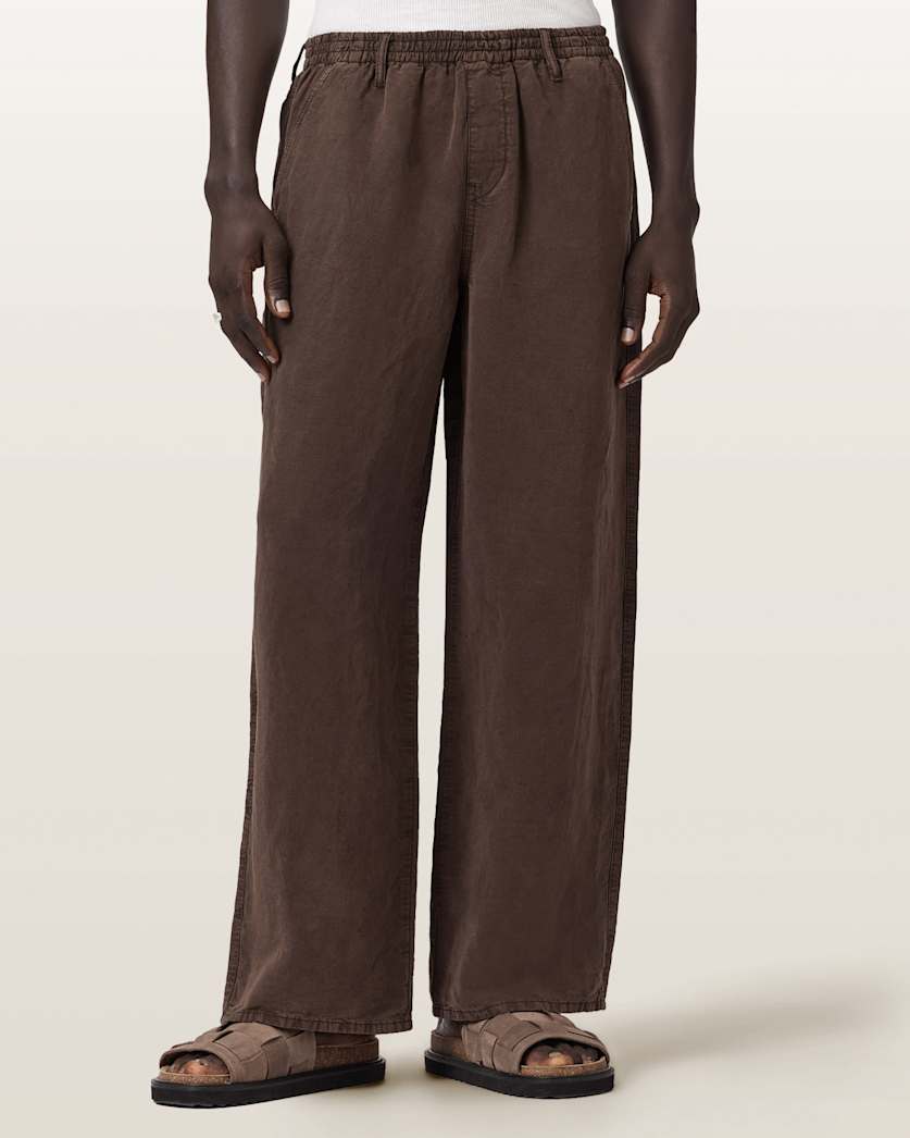 AllSaints Korten Loose Fit Linen Blend Pants Sand Brown