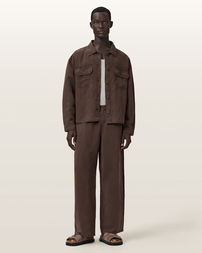 AllSaints Korten Loose Fit Linen Blend Pants Sand Brown
