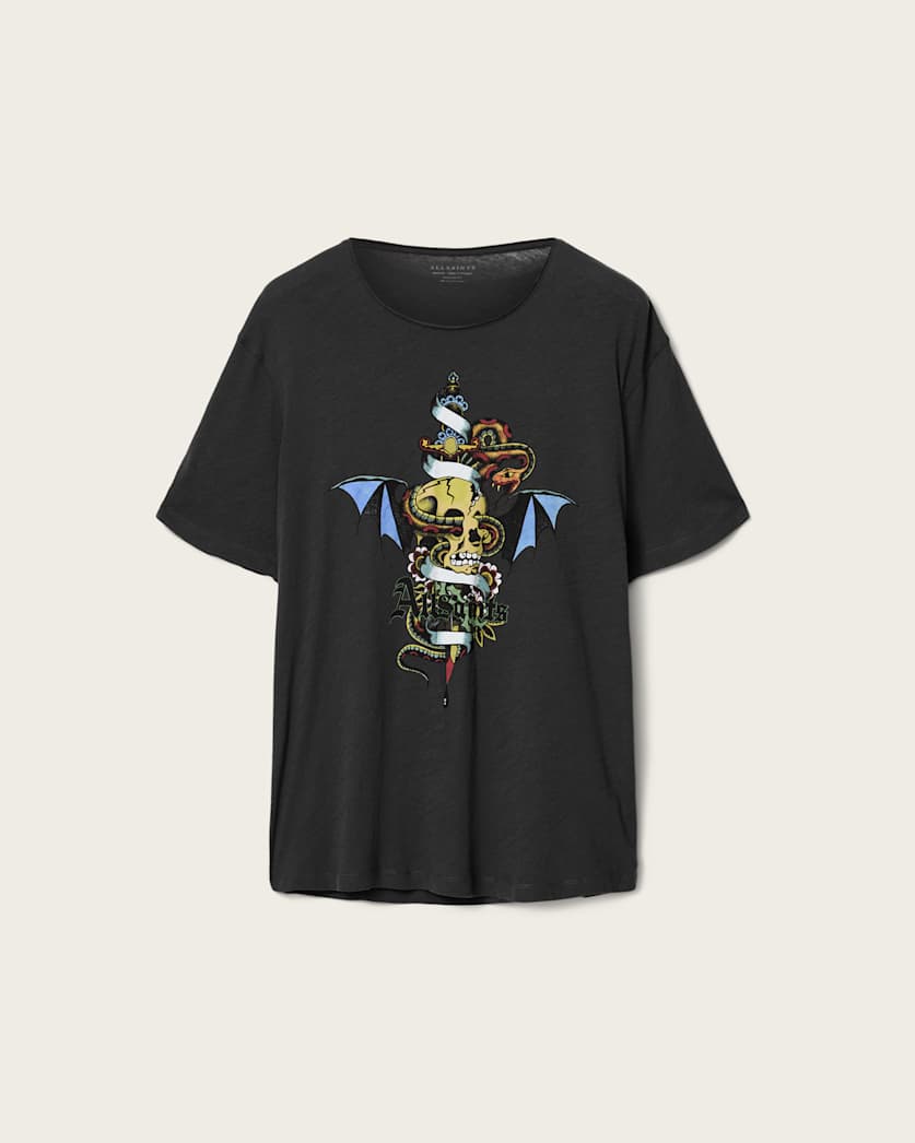 AllSaints Sabre Graphic T Shirt Washed Black