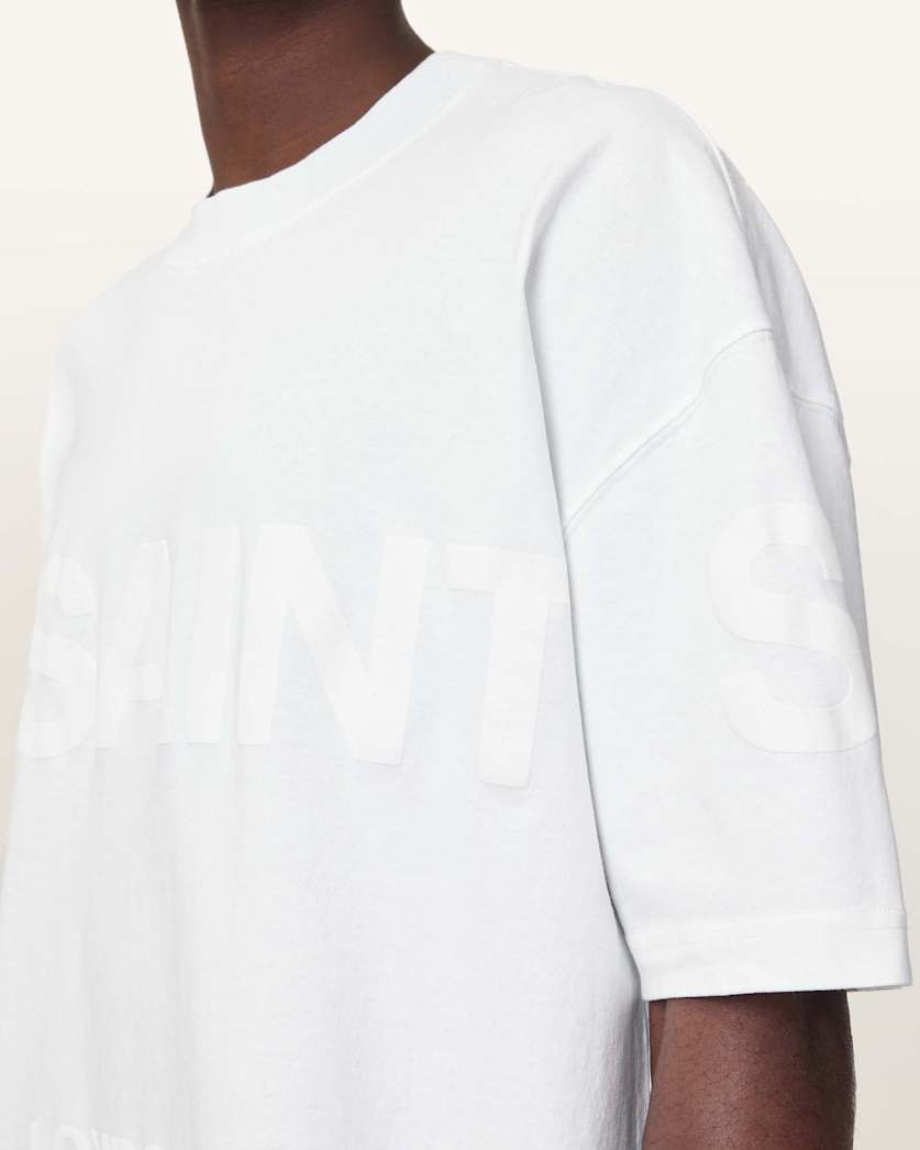 AllSaints Biggy Oversized Logo Print T Shirt Optic White