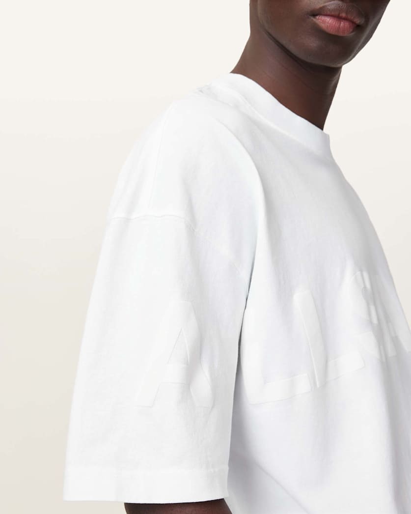AllSaints Biggy Oversized Logo Print T Shirt Optic White