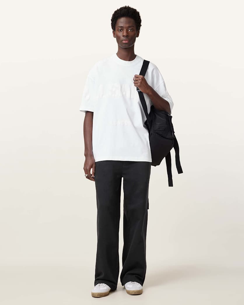 AllSaints Biggy Oversized Logo Print T Shirt Optic White