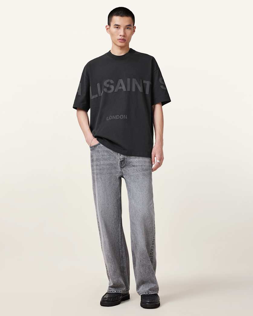AllSaints Biggy Oversized Logo Print T Shirt Optic White