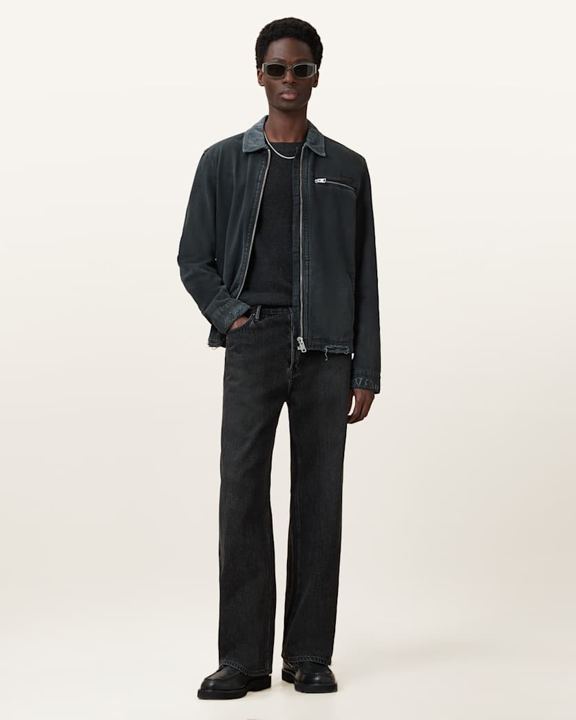 AllSaints Aspen Waffle Texture Crew Neck Ramskull Sweater Cinder Black Marl