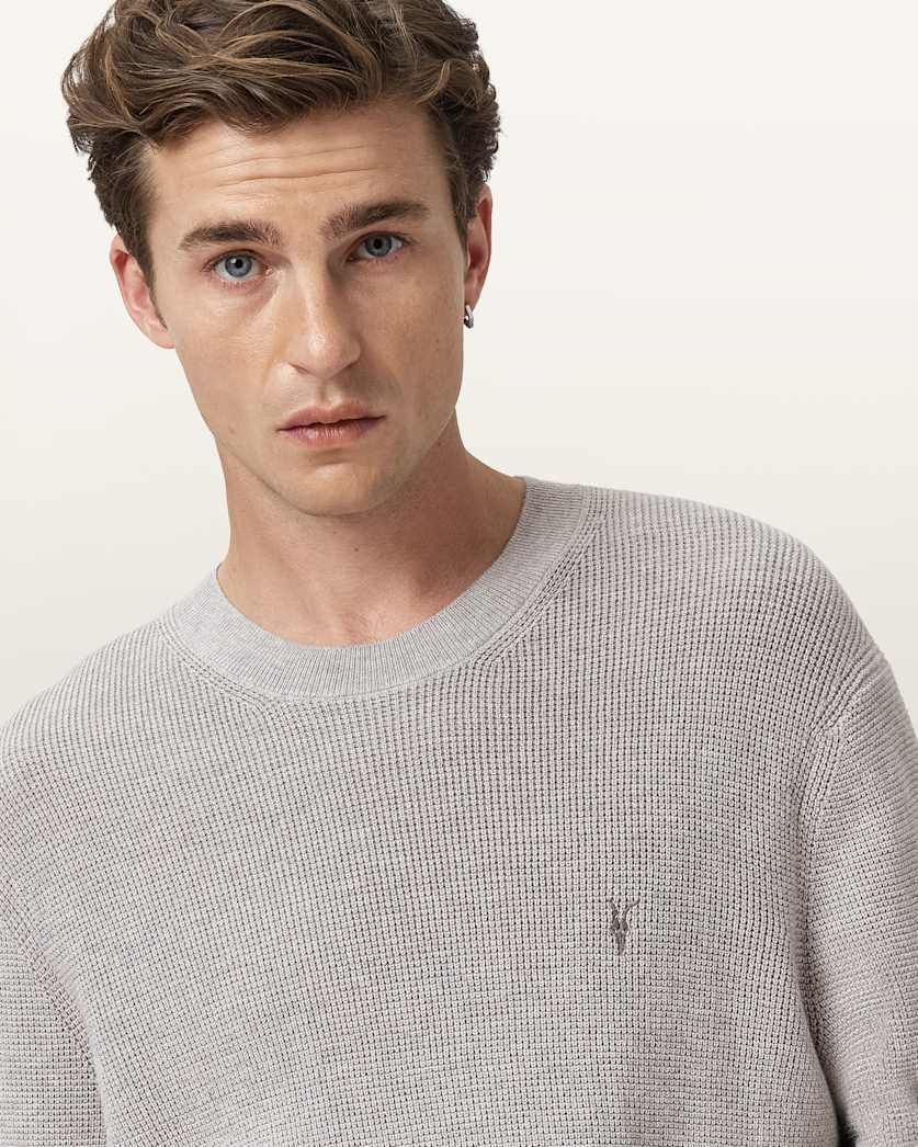 AllSaints Aspen Waffle Texture Crew Neck Ramskull Sweater Cinder Black Marl