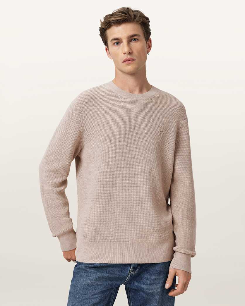 AllSaints Aspen Waffle Ramskull Sweater Moon Grey