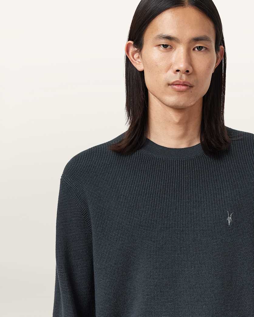 AllSaints Aspen Waffle Crew Neck Sweater Espresso Brown