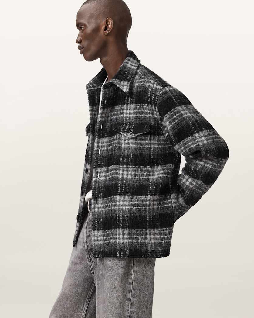 AllSaints Korey Relaxed Fit Check Shirt Black/Charcoal