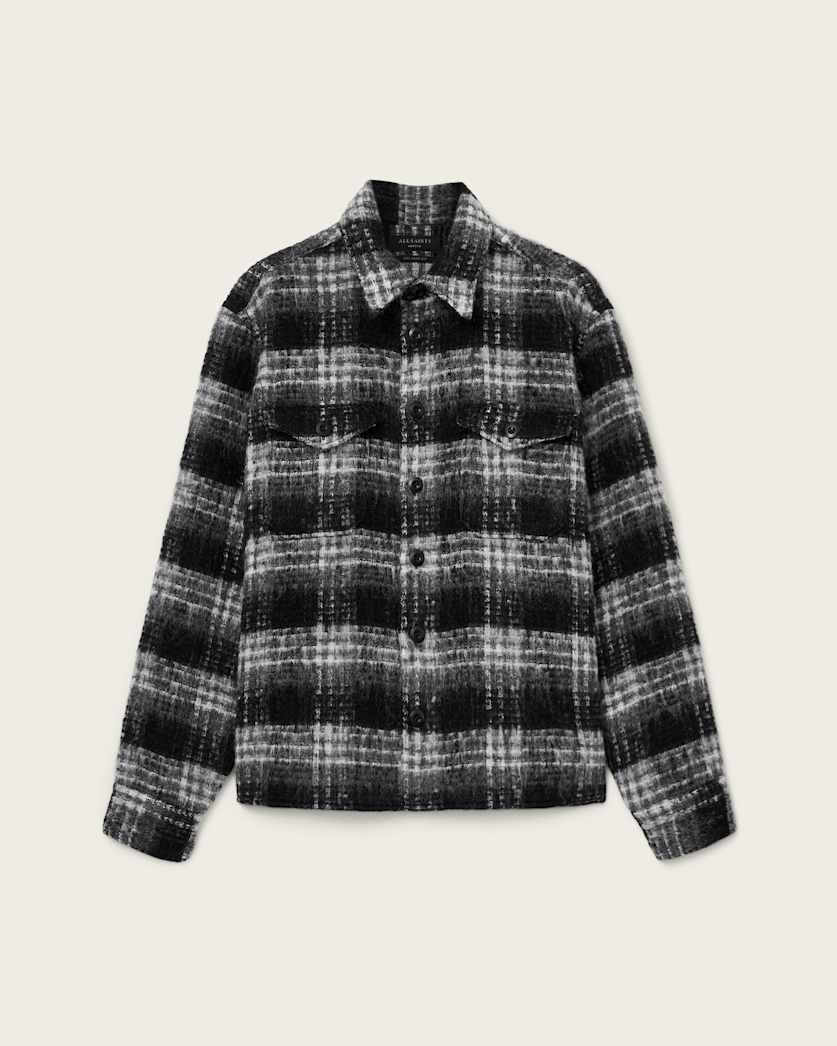 AllSaints Korey Relaxed Fit Check Shirt Black/Charcoal