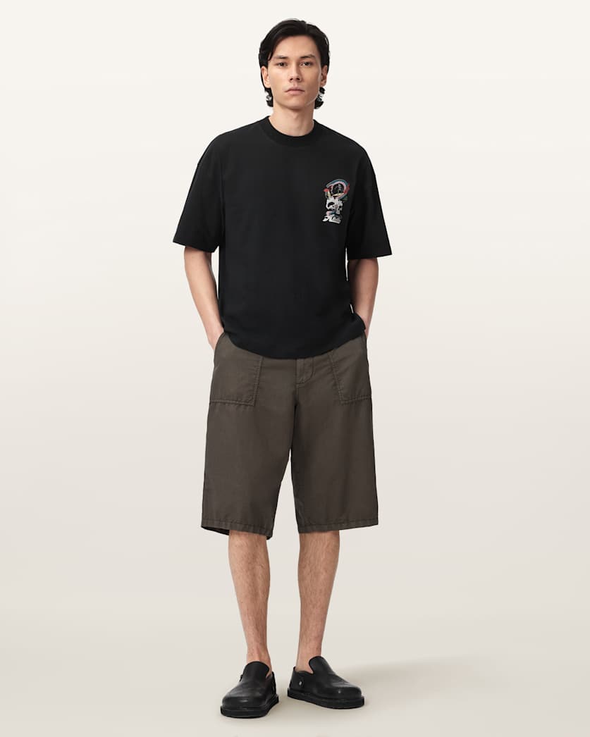 AllSaints Snakepit Oversized Short Sleeve Graphic T Shirt Washed Black