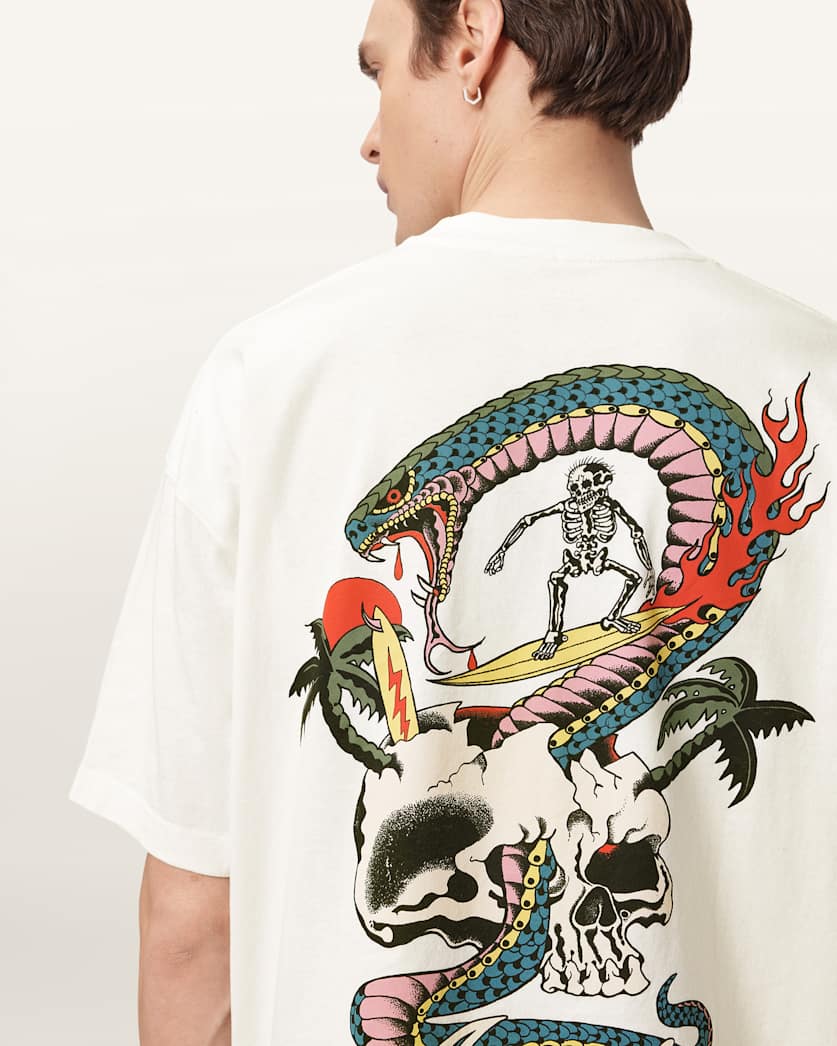 AllSaints Snakepit Oversized Short Sleeve Graphic T Shirt Washed Black