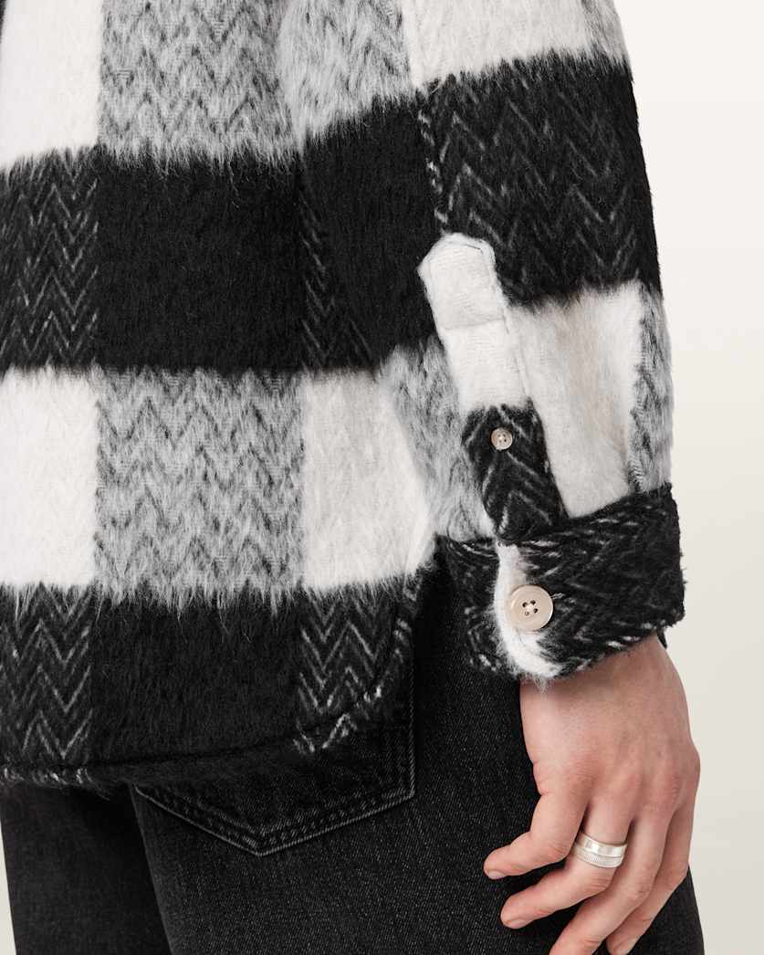 AllSaints River Long Sleeve Check Shirt Black/White