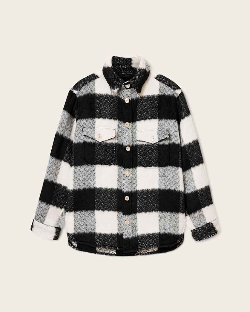 AllSaints River Long Sleeve Check Shirt Black/White