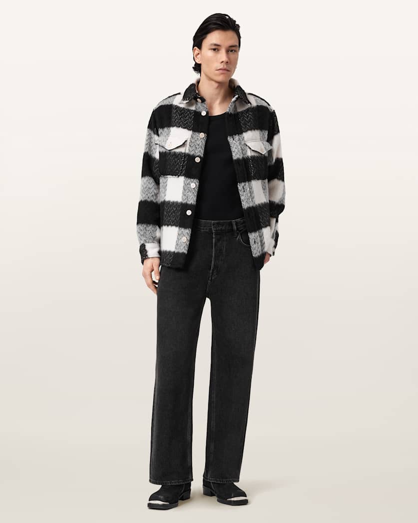 AllSaints River Long Sleeve Check Shirt Black/White