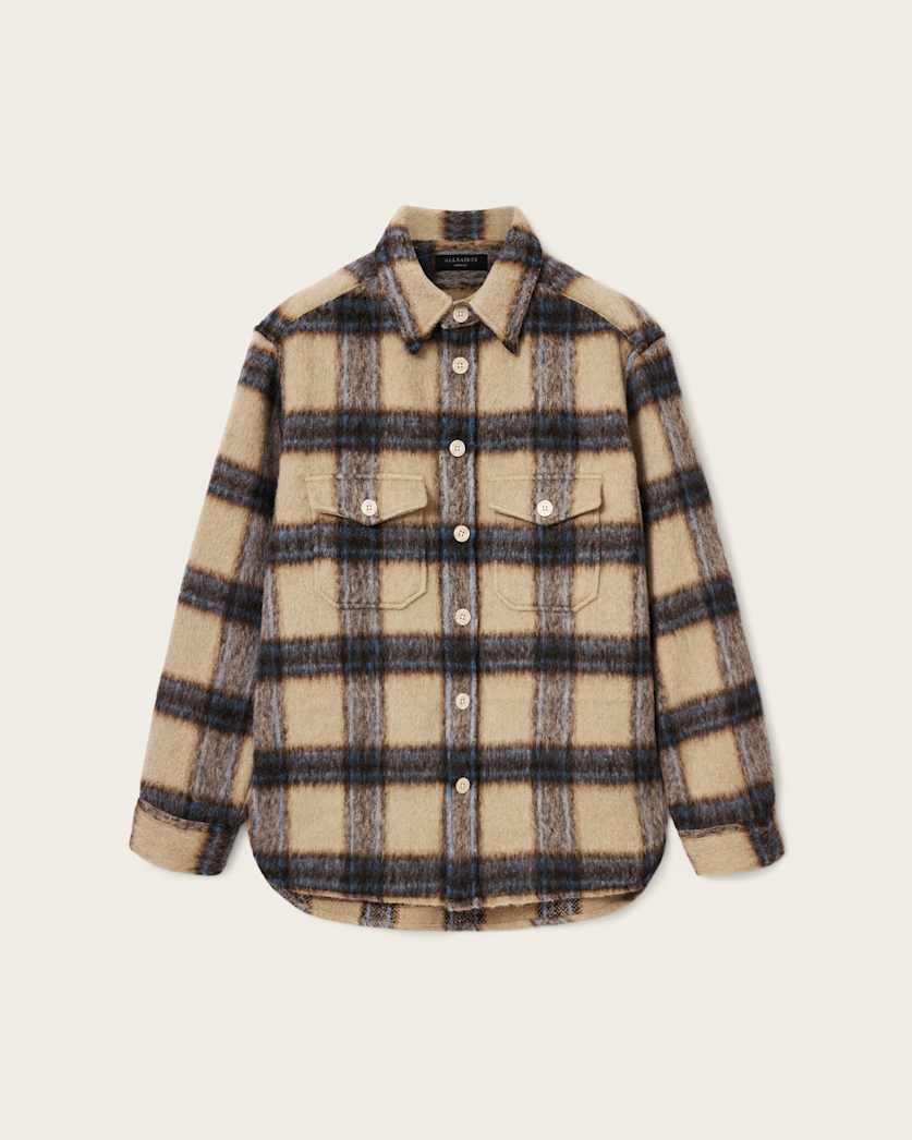 AllSaints Mogamy Long Sleeve Check Shirt Beige