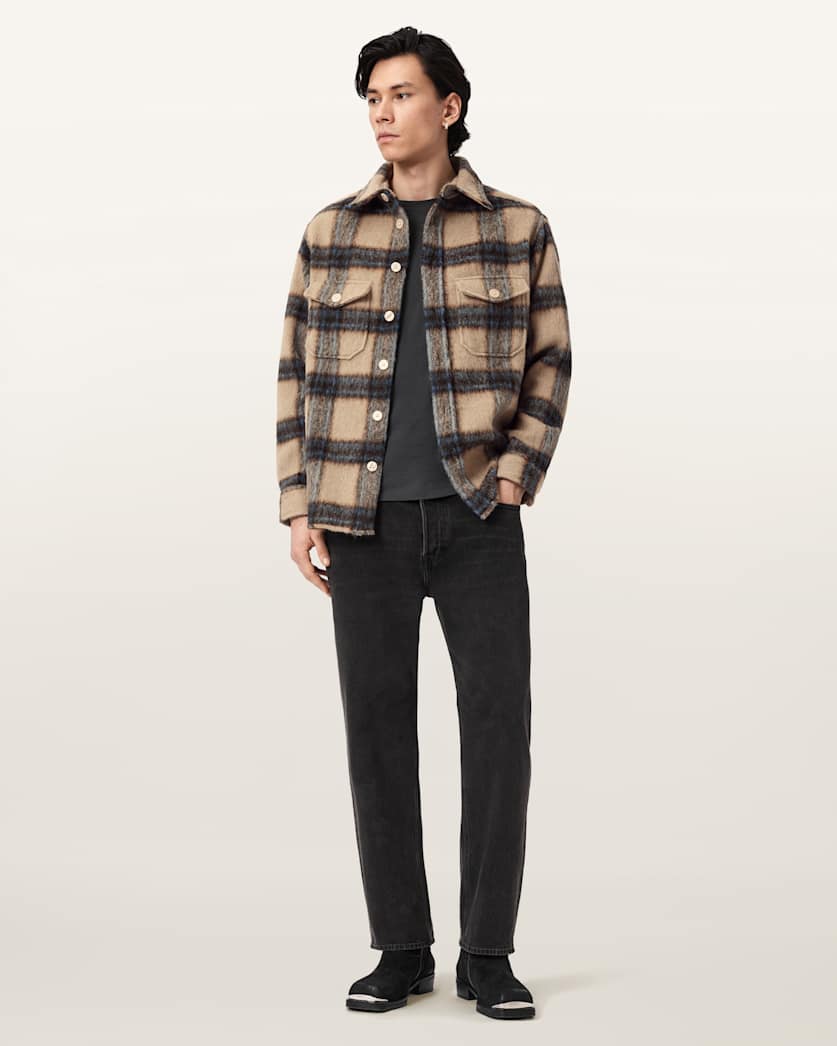 AllSaints Mogamy Long Sleeve Check Shirt Beige