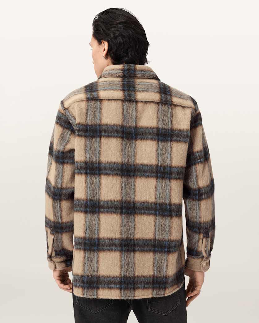AllSaints Mogamy Long Sleeve Check Shirt Beige