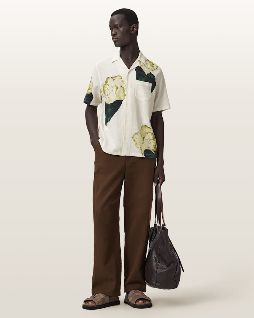 AllSaints Nouvelle Short Sleeve Linen Blend Shirt Ecru