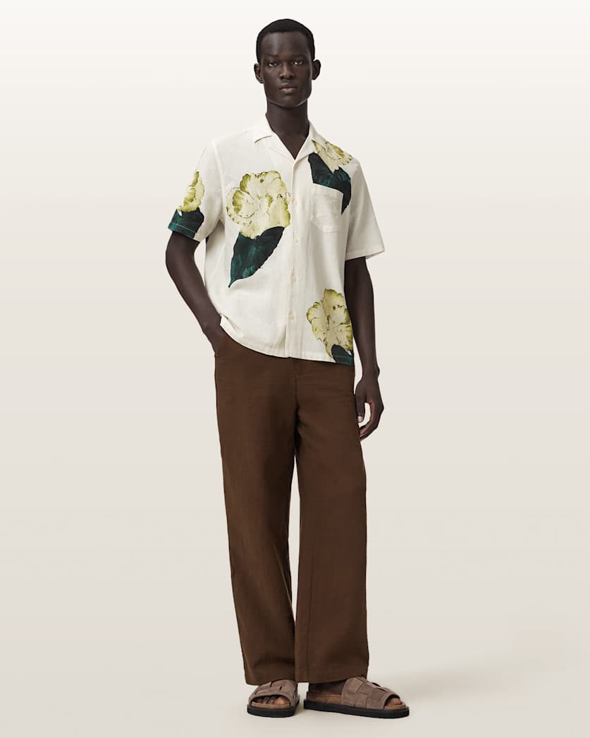 AllSaints Nouvelle Short Sleeve Linen Blend Shirt Ecru