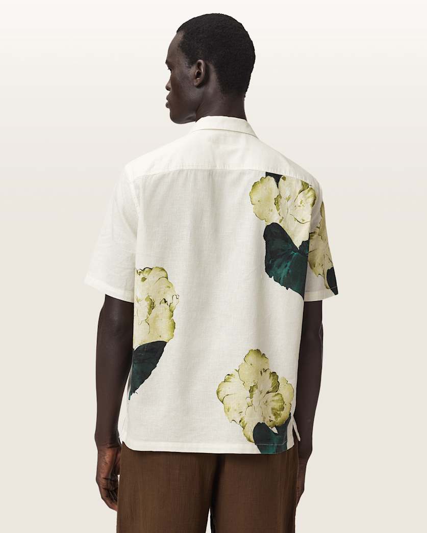 AllSaints Nouvelle Short Sleeve Linen Blend Shirt Ecru
