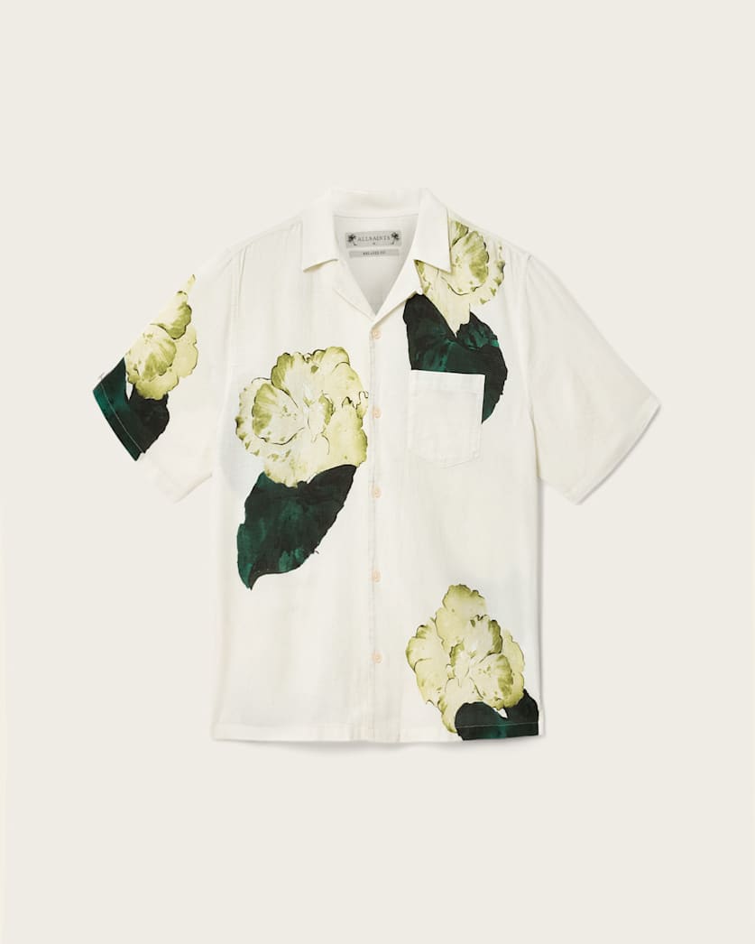 AllSaints Nouvelle Short Sleeve Linen Blend Shirt Ecru