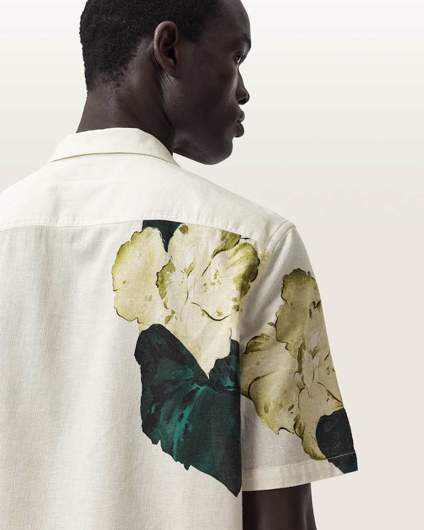 AllSaints Nouvelle Short Sleeve Linen Blend Shirt Ecru