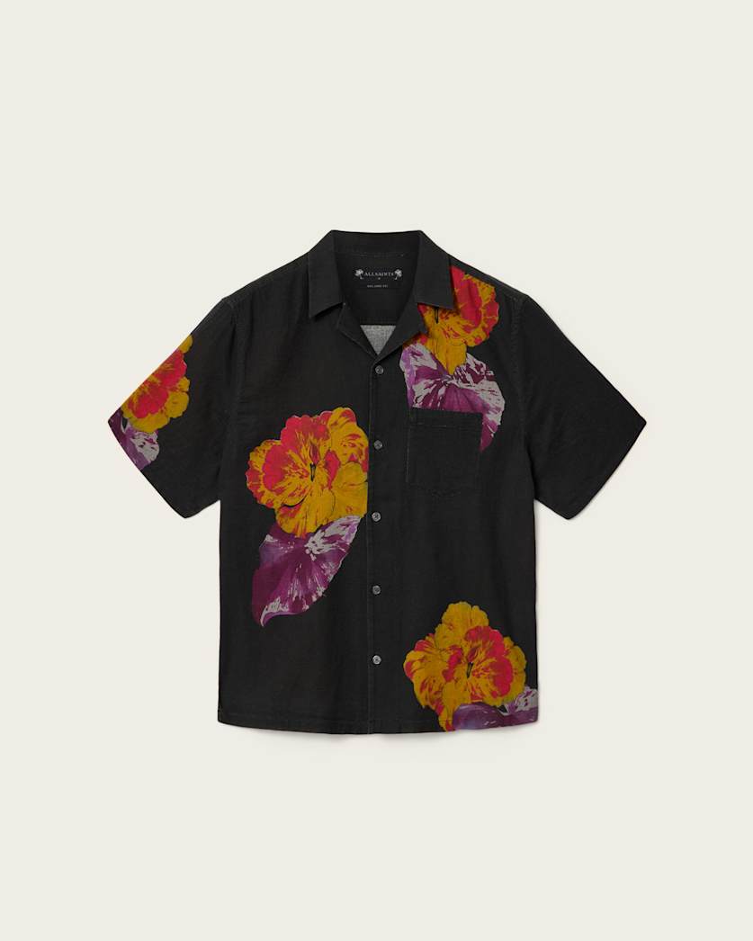 AllSaints Nouvelle Short Sleeve Linen Blend Shirt Ecru