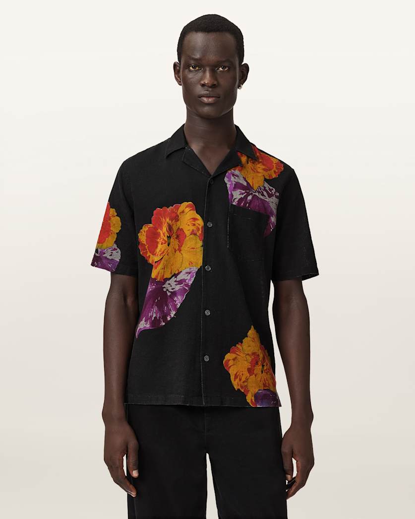 AllSaints Nouvelle Short Sleeve Linen Blend Shirt Ecru