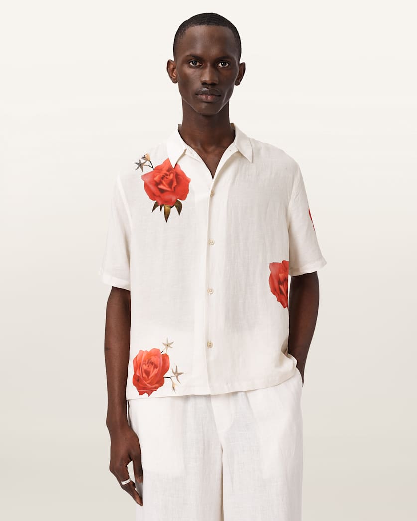 AllSaints Fleur Fazed Boxy Short Sleeve Shirt Anker Blue