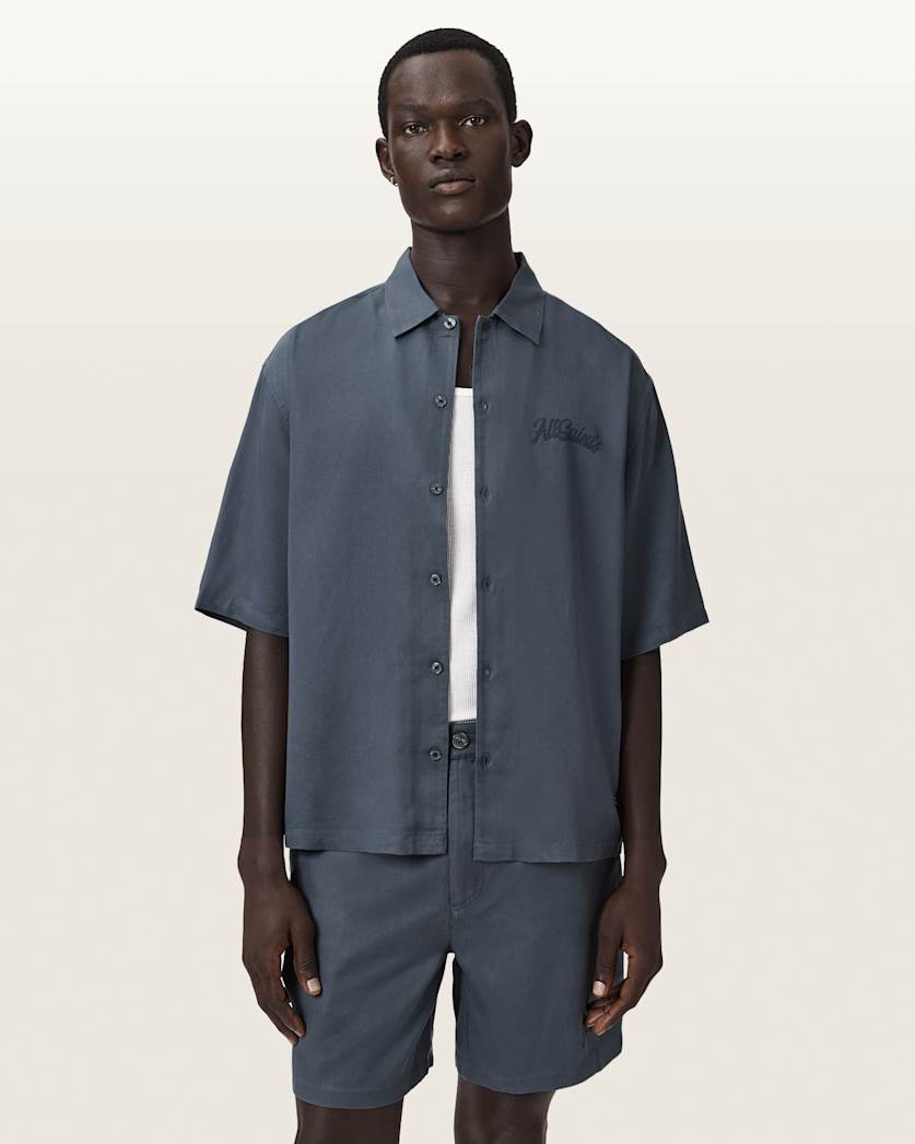AllSaints Circe Oversized Short Sleeve Shirt Moonstone Blue