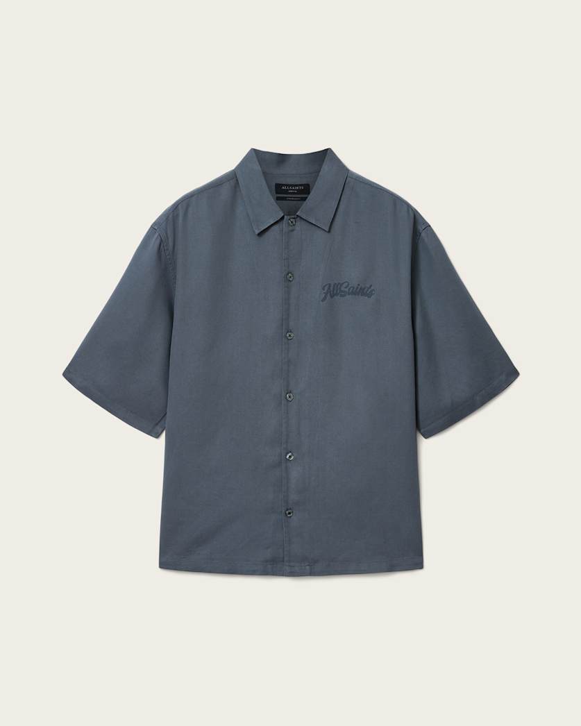 AllSaints Circe Oversized Short Sleeve Shirt Moonstone Blue