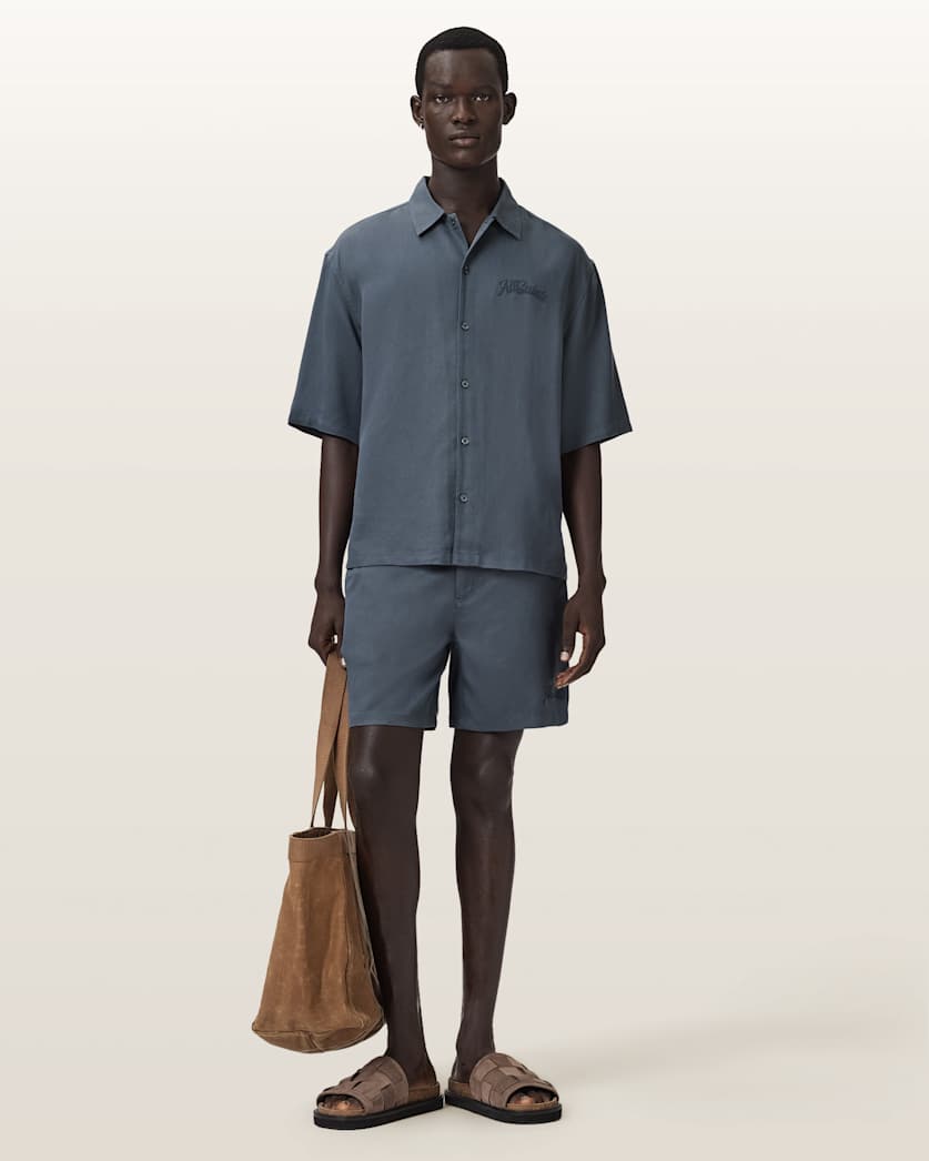 AllSaints Circe Oversized Short Sleeve Shirt Moonstone Blue