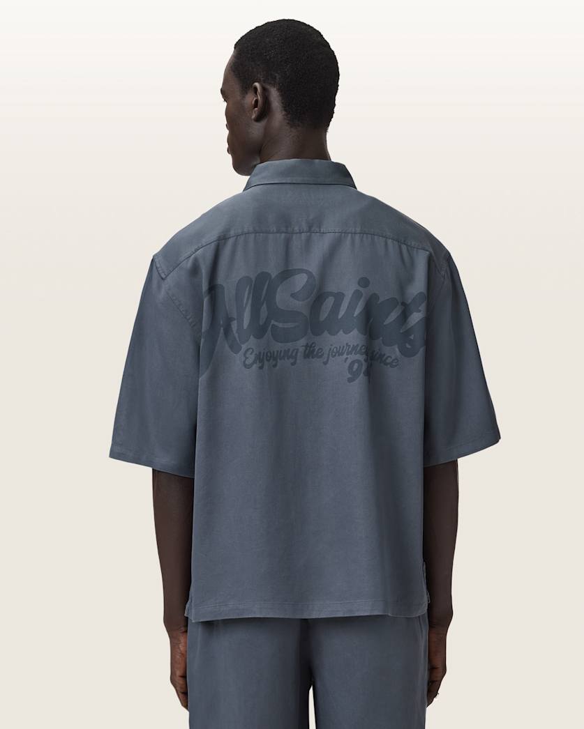 AllSaints Circe Oversized Short Sleeve Shirt Moonstone Blue