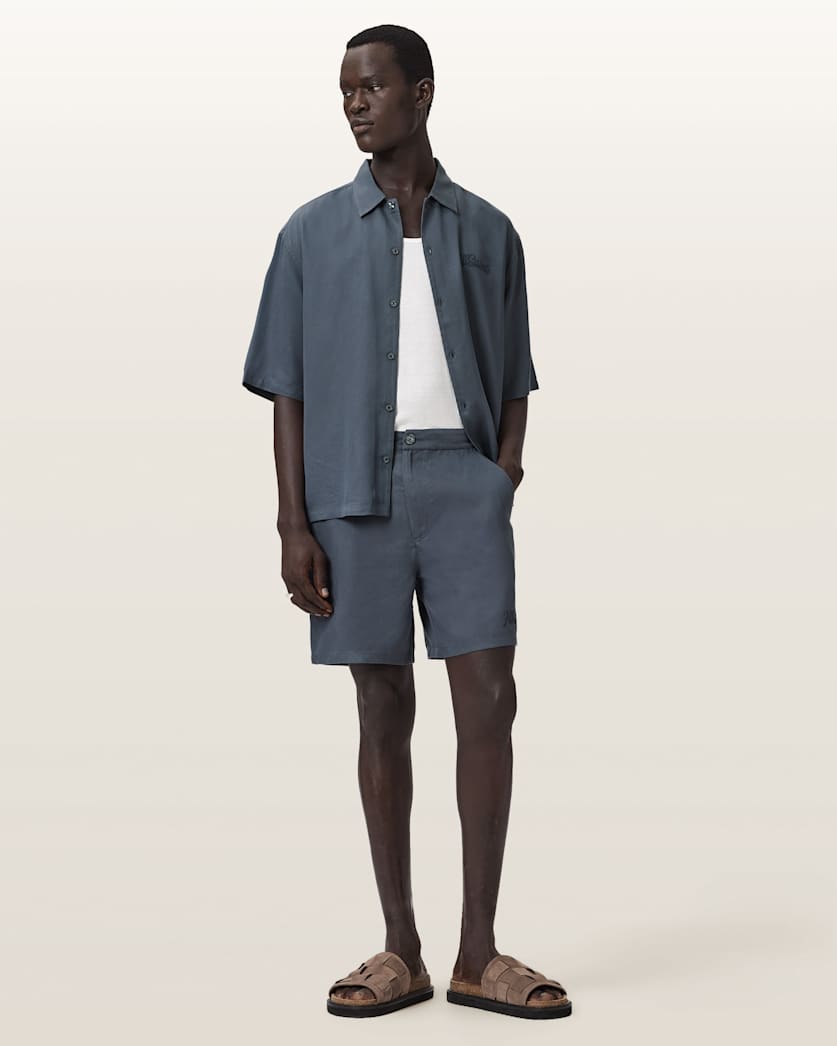 AllSaints Circe Oversized Short Sleeve Shirt Moonstone Blue