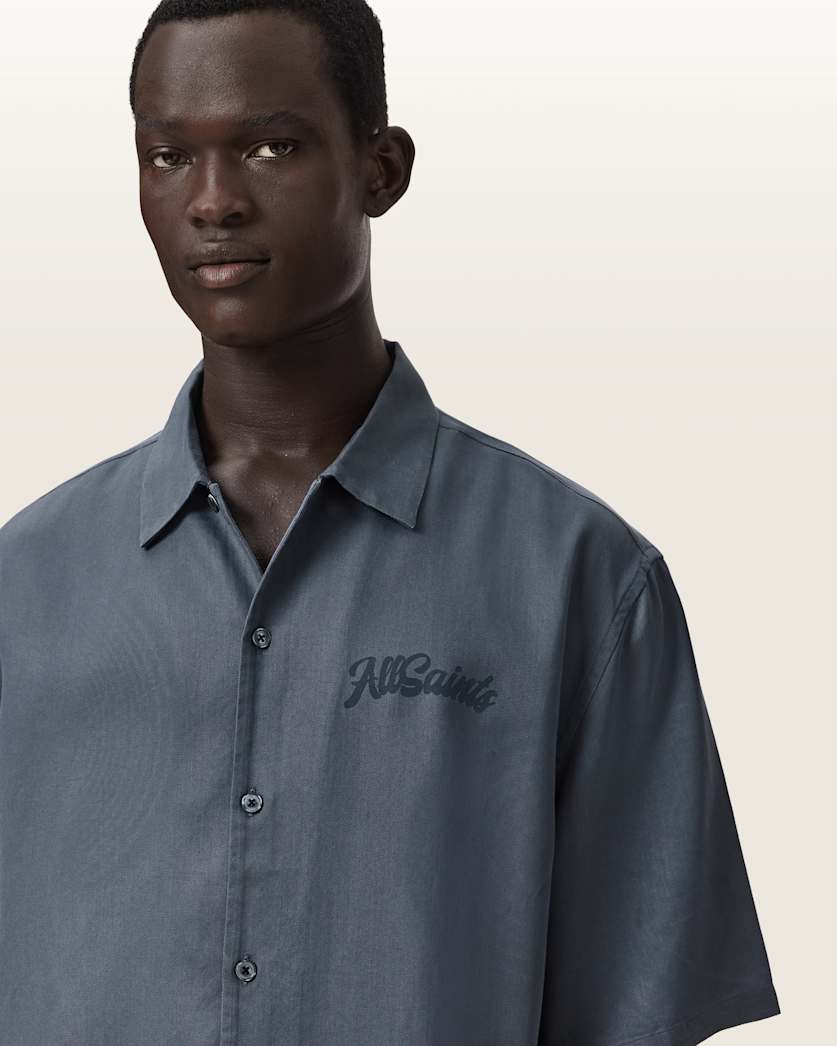 AllSaints Circe Oversized Short Sleeve Shirt Moonstone Blue