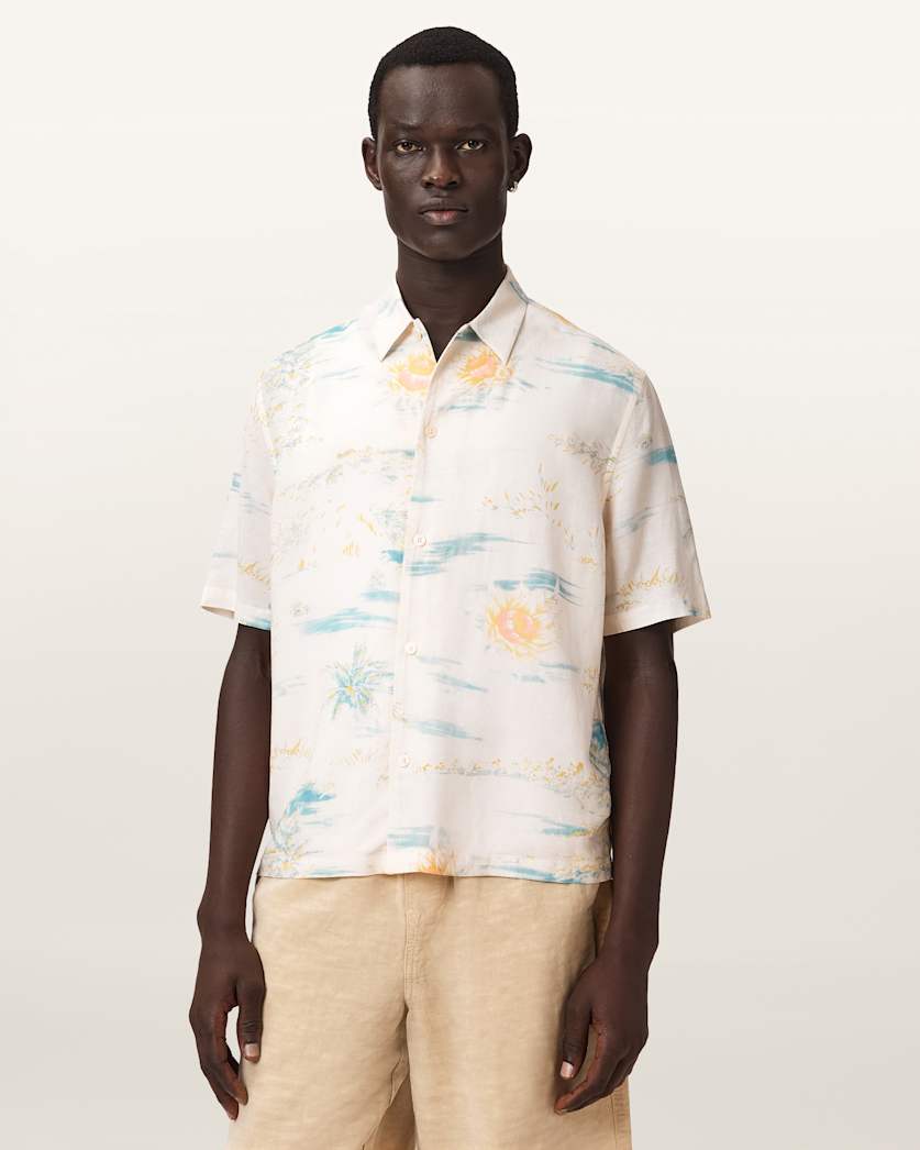 AllSaints Breezer Boxy Short Sleeve Printed Shirt Candy Yellow