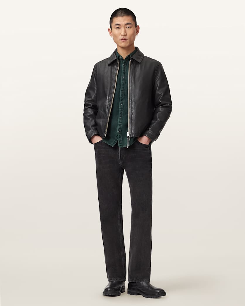 AllSaints Gleason Long Sleeve Ramskull Shirt Phantom Blue