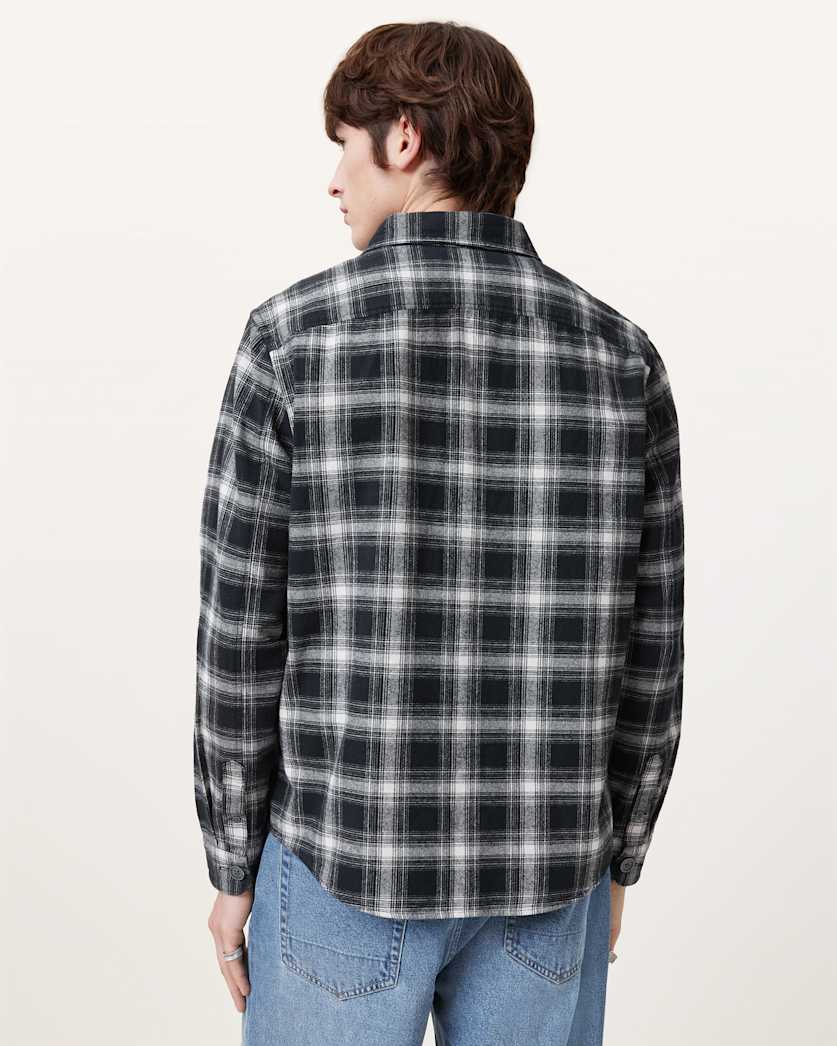 AllSaints Hamura Checked Relaxed Fit Shirt Black