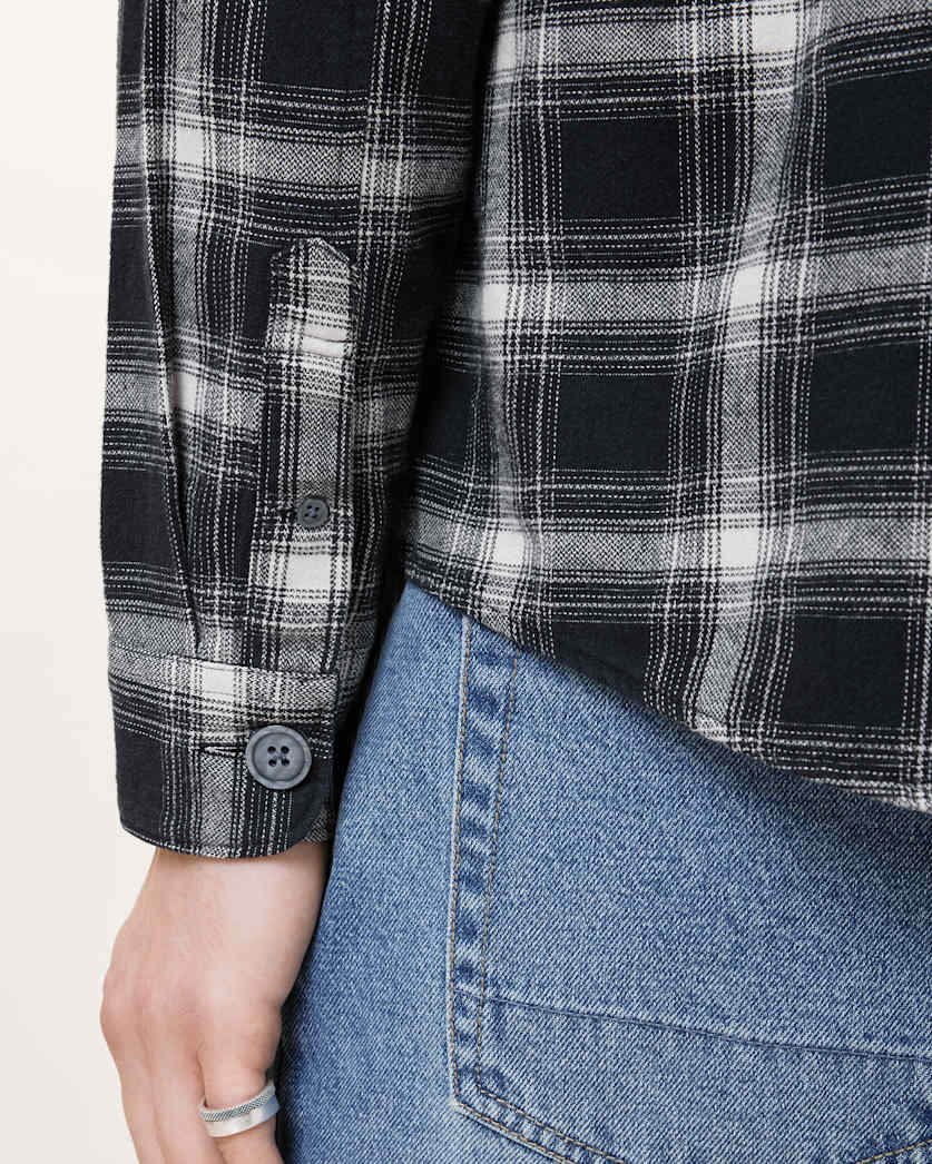 AllSaints Hamura Checked Relaxed Fit Shirt Black
