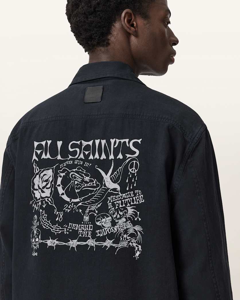 AllSaints Orbit Relaxed Fit Zip Shirt Jet Black