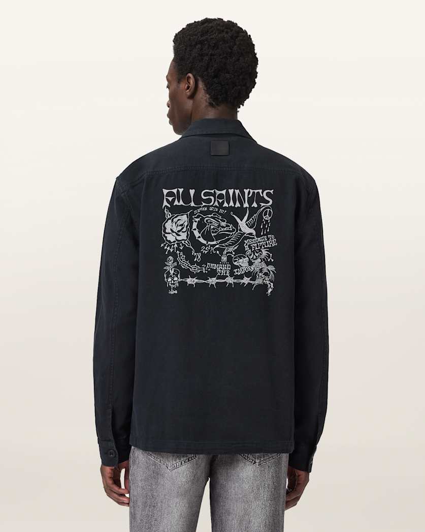 AllSaints Orbit Relaxed Fit Zip Shirt Jet Black