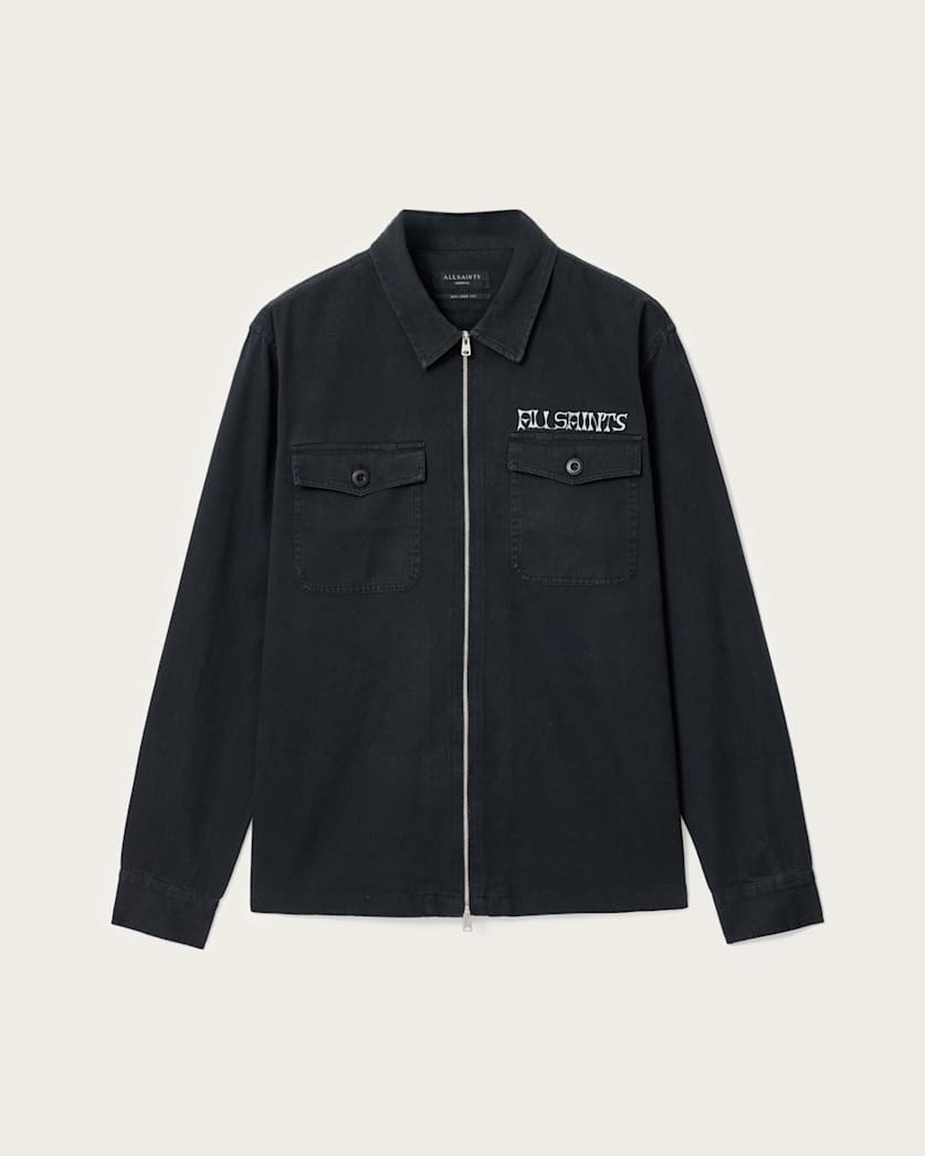 AllSaints Orbit Relaxed Fit Zip Shirt Jet Black